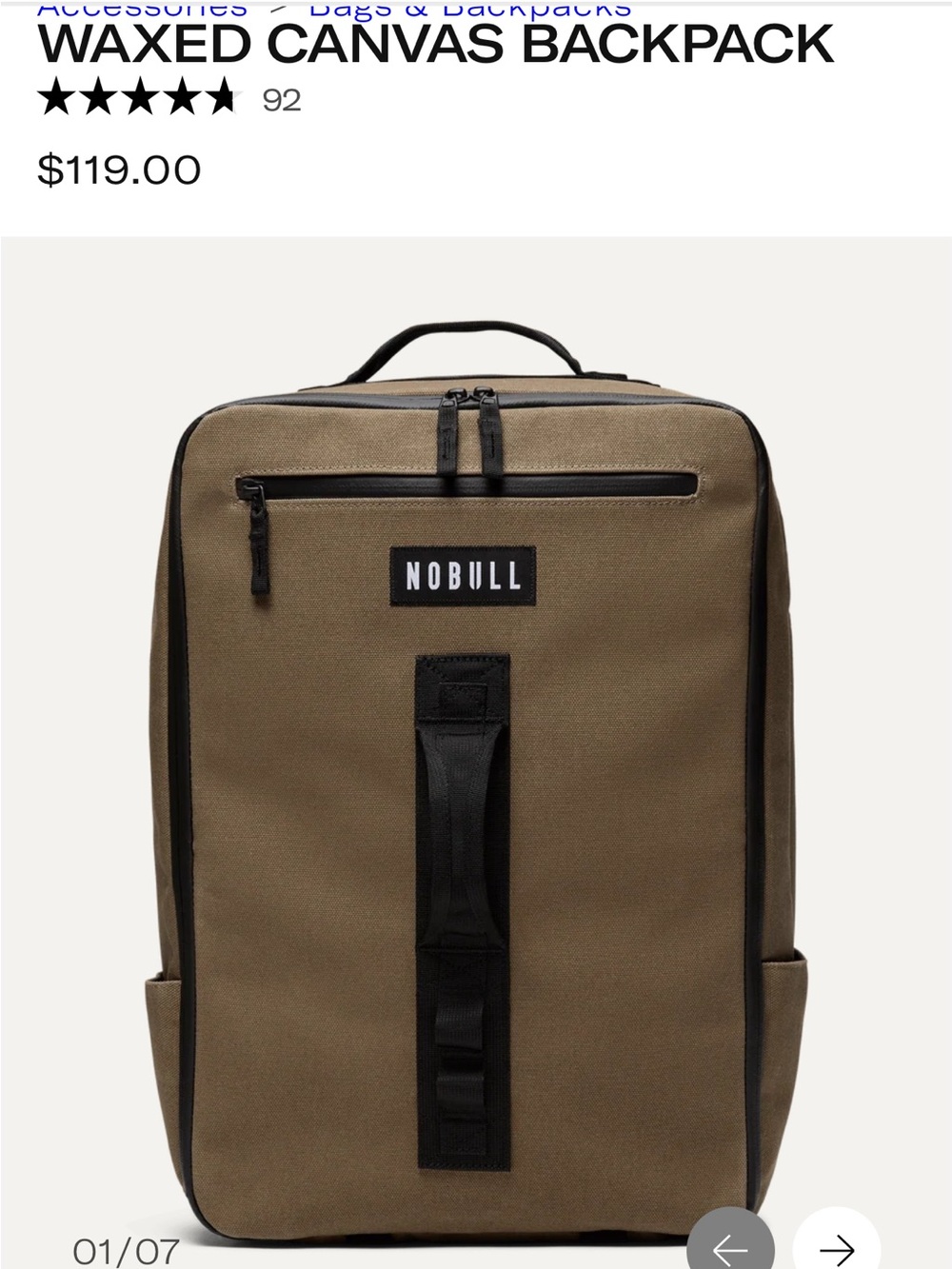 NOBULL Olive Waxed Canvas Backpack with Black Trim
